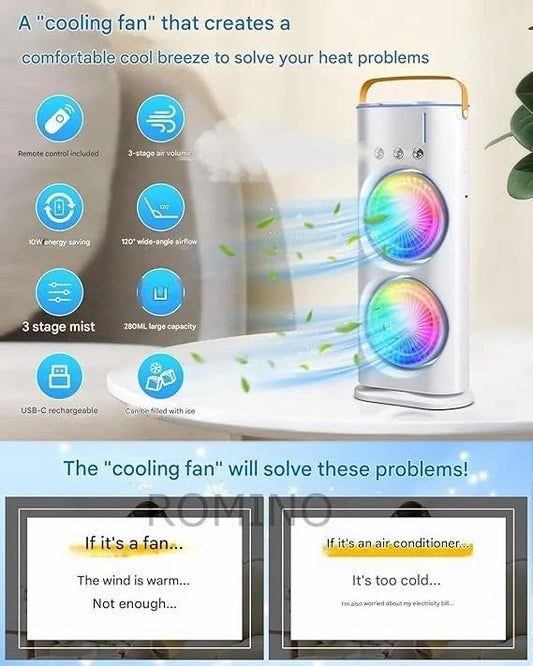 portable double ended mist spray fan for summer room cooling USB rechargeable mini AC