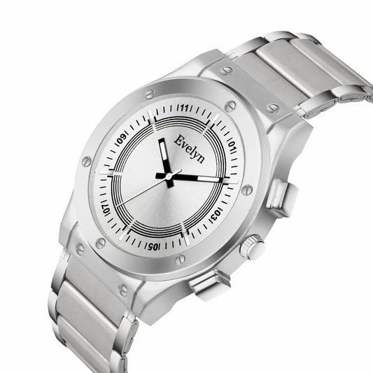Silver Chronograph-Inspired Analog Wristwatch – Stainless Steel Strap for Men